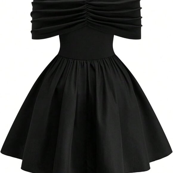 👗 NWT Black Off The Shoulder Ruched A-Line Dress - Size XXL 👗 - Picture 2 of 5